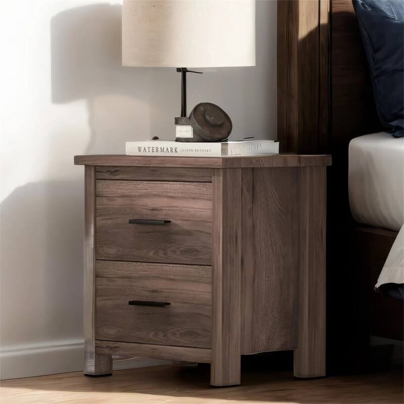 Wooden Nightstand with two Drawer, Large Storage Space