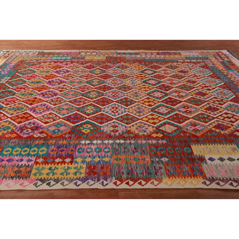 Reversible Kilim Oriental Area Rug Living Room Flatweave Wool Carpet - 10'1"x 13'1"