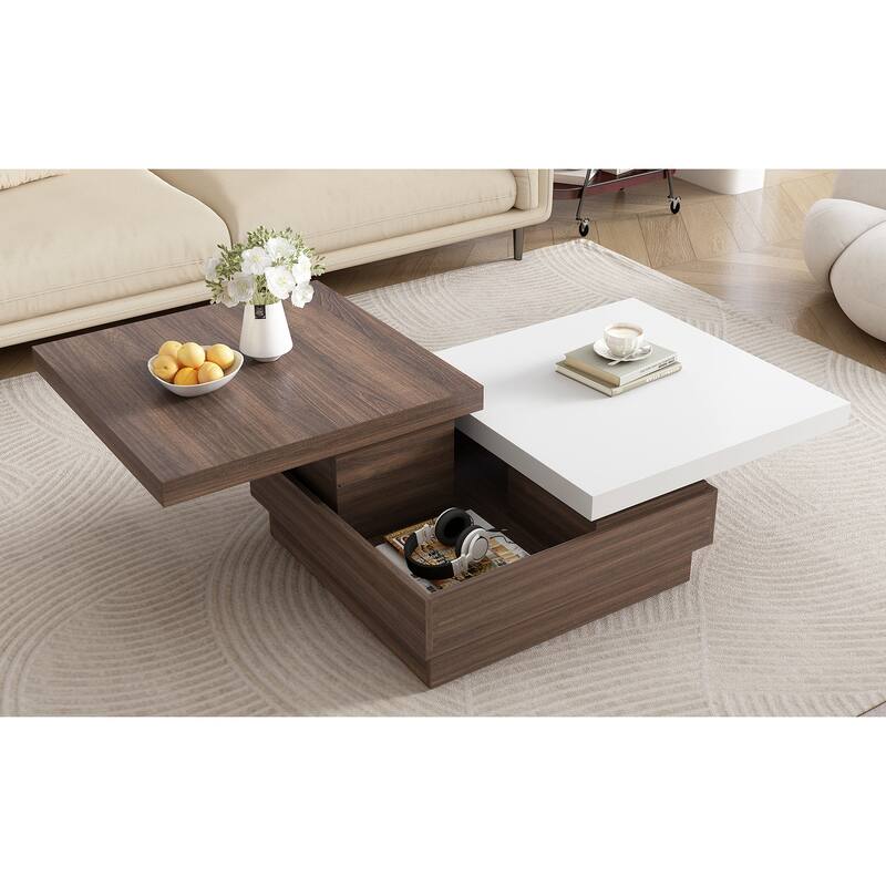 35.4" Modern Coffee Table with Rotatable Top and 1 Hidden Storage Space
