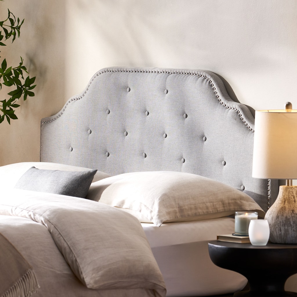 Queen Size Tufted Upholstered Headboard with Nailhead Trim, Adjustable Height, Modern Button Design