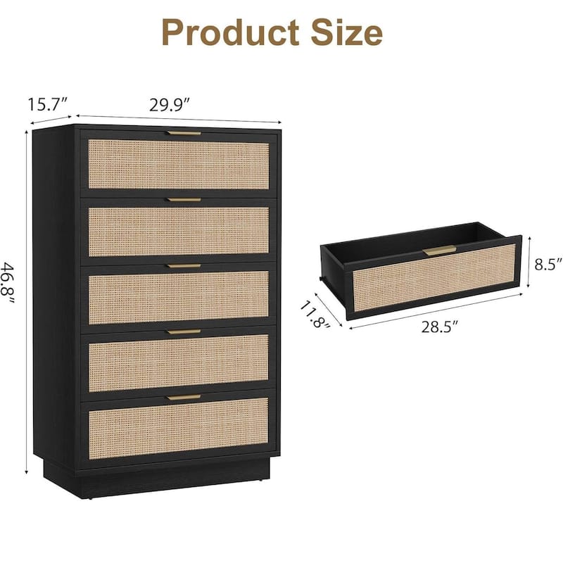 5 Drawer Rattan Dresser for Bedroom