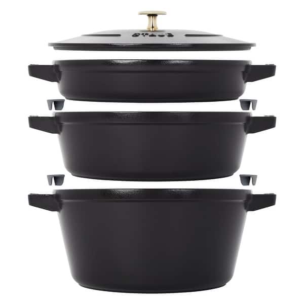 slide 2 of 14, STAUB Cast Iron 4-pc Stackable Set Black