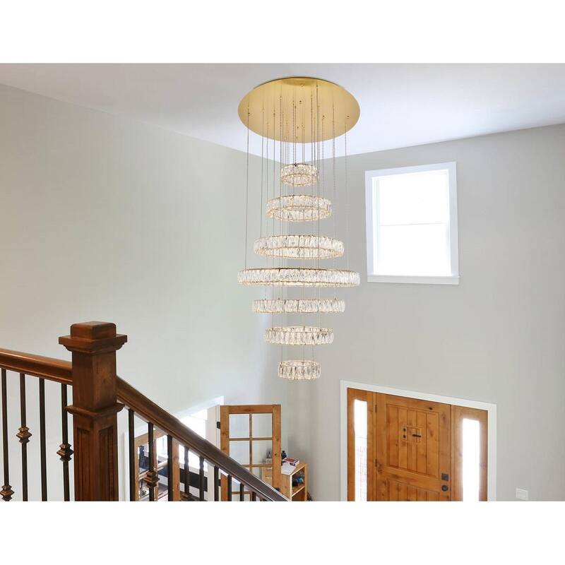 Madelyn 7-Light LED Chandelier Clear Royal Cut Crystal - 34"W X 38.3"H - Gold