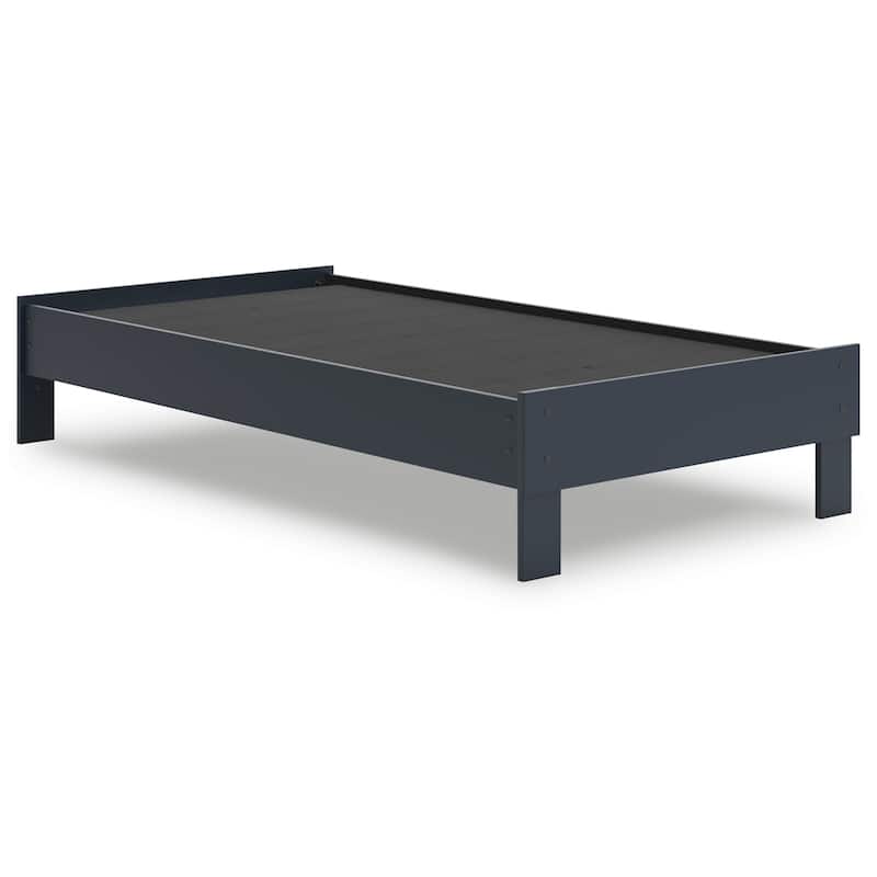 Cian Twin Size Platform Bed, Shaker Style Design, Navy Blue Wood Frame