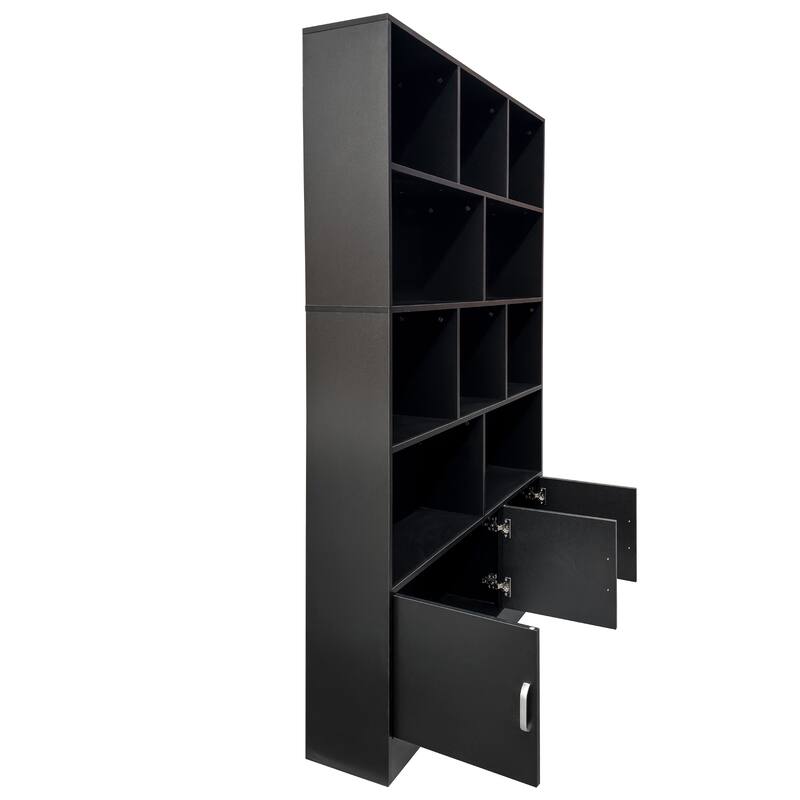 70.87"Tall Bookshelf with 10 Cubes and 3 Doors,4-Tier Bookshelf,Open Shelf Bookcase with Cabinet,Modern Cube Storage Organizer