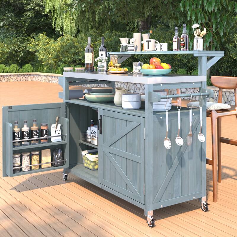 Outdoor Kitchen Island Rolling Grill Cart Sideboards Prep Table
