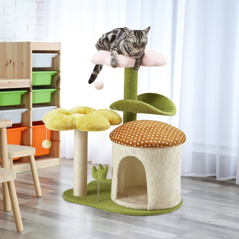 EROMMY Cat Tree – Multi-Level Cat Tower with Sisal Scratching Posts & Swing Ball, Modern Cat Furniture for Indoor Cats