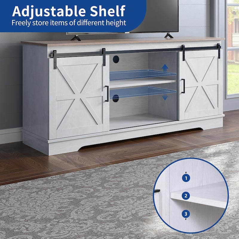 Moasis Farmhouse TV Stand with Barn Door Media Console Entertainment Center with Storage Cabinets