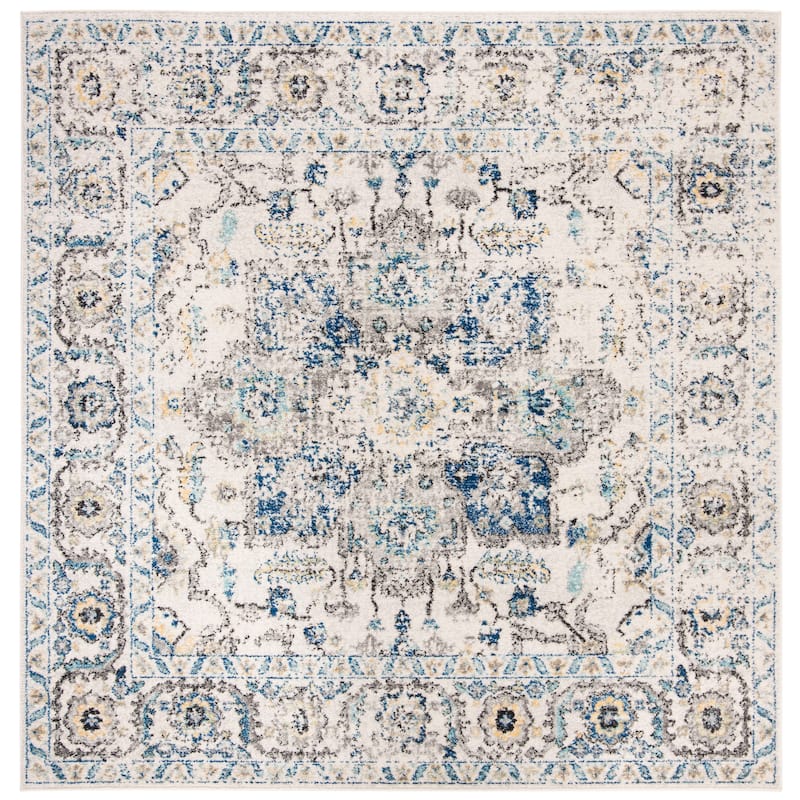 SAFAVIEH Madison Snowflake Medallion Rustic Farmhouse Distressed Rug - 5'3" Square - Grey/Ivory - Square