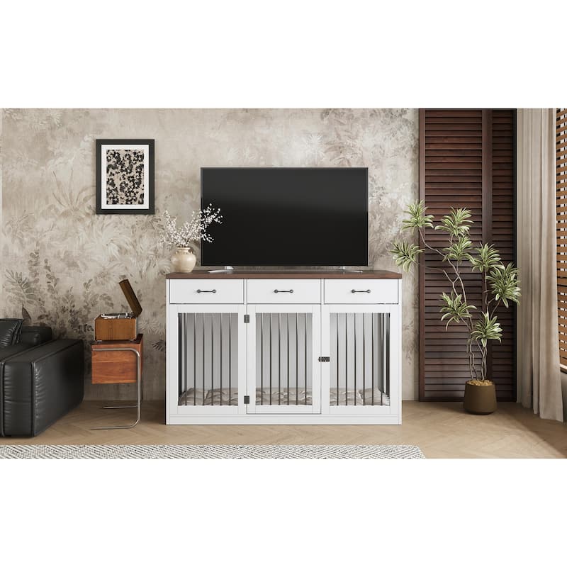 Modern Large Dog Crate with Storage Drawers - Elegant Espresso Finish