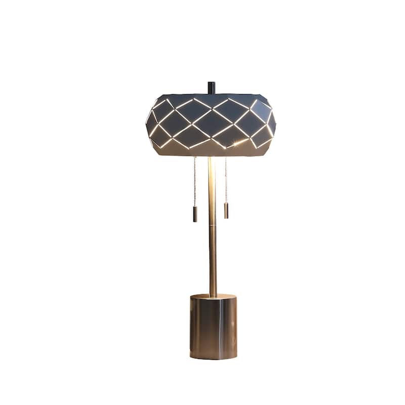 Stylish 28" Silver Metal Table Lamp with Geometric Laser Cut Design - 13” x 13” x 28”