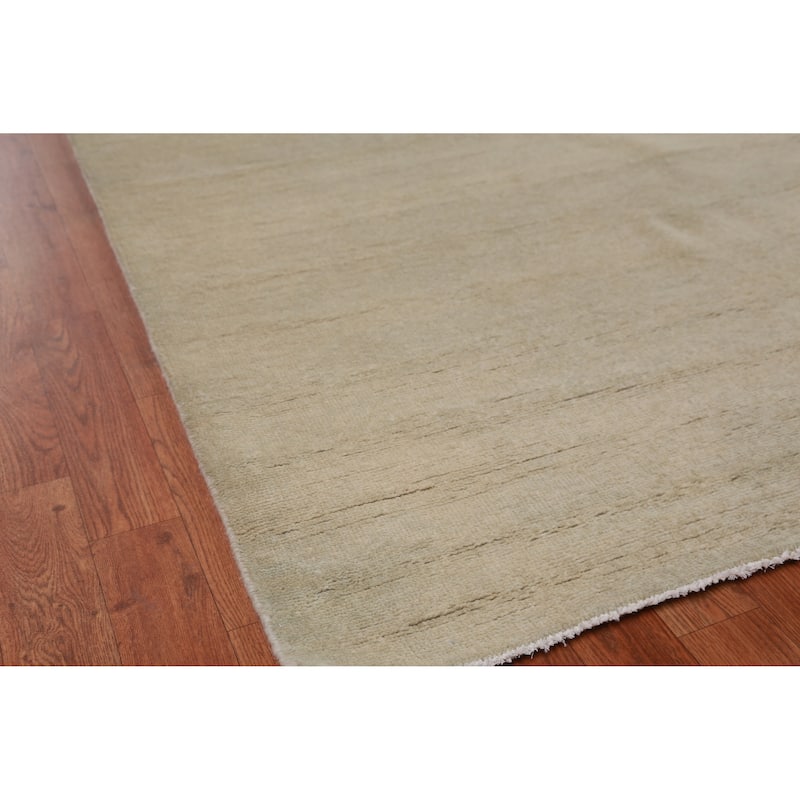 Hand Knotted Oriental 100% Wool Carpet Modern Solid Green Gabbeh Area Rug - 13' 0'' X 10' 0''