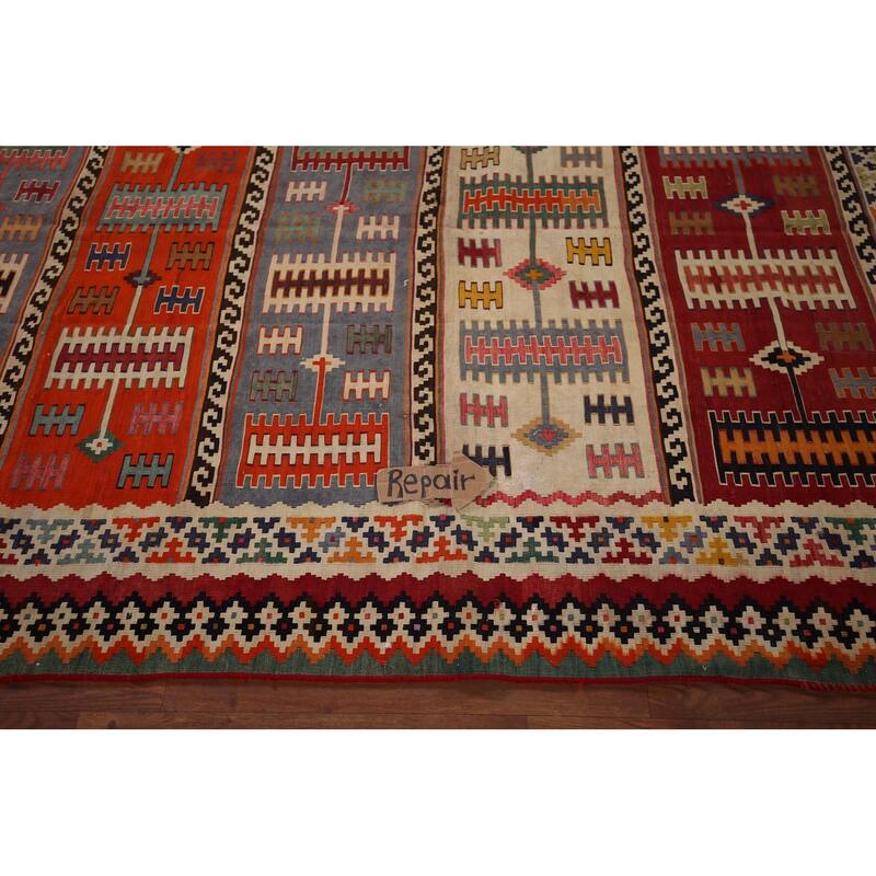 Vegetable Dye Kilim Qashqai Persian Antique Rug Flatweave Wool Carpet - 5'2" X 10'0"