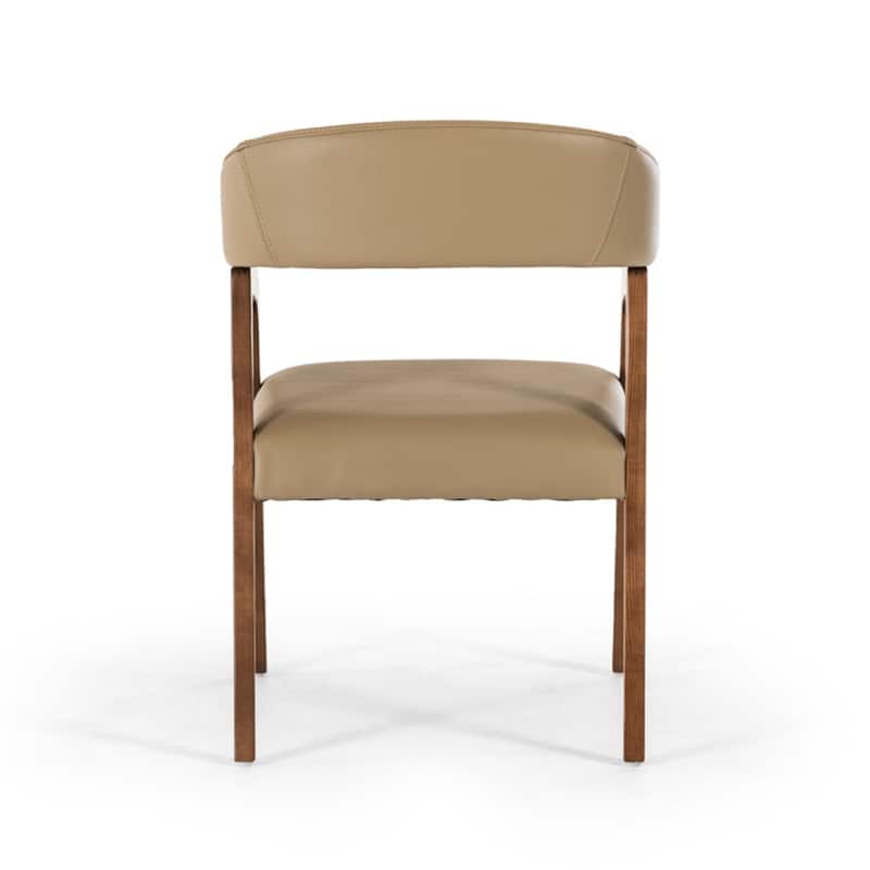 31"Tall Contemporary Dining Armchair in Taupe Faux Leather with Curved Wood Back and Brown Wood Legs - 31"H x 21"W x 24"D