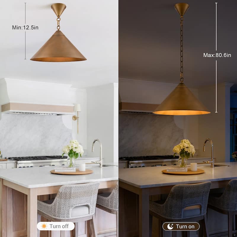 1-Light Gold Cone Pendant Light 15.8inch Metal Hanging Lighting