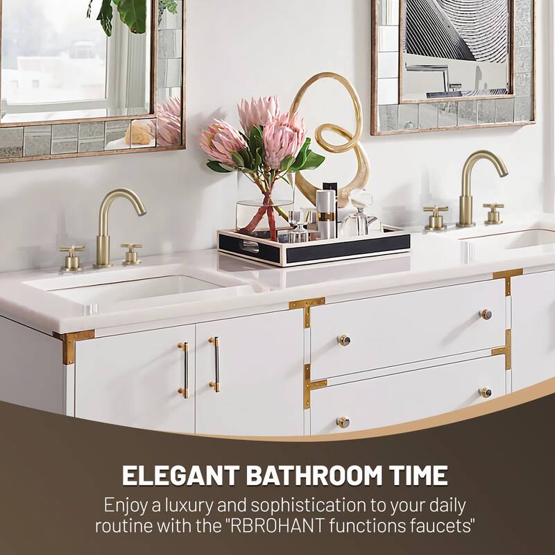 8.3"H Solid Brass Widespread 2-handle Bathroom Sink Faucet with Pop-Up Drain Assembly