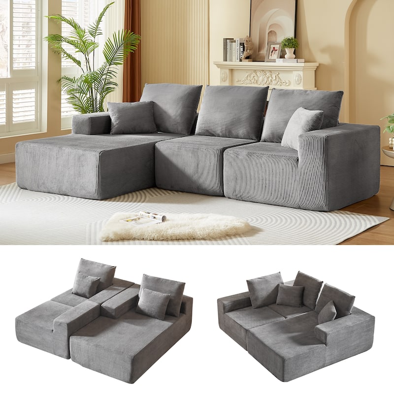 L-Shaped Modular Sofa with Chaise, Modern Floor Sectional Couch with Deep Seating for Living Room, Bedroom & Office - Dark Gray