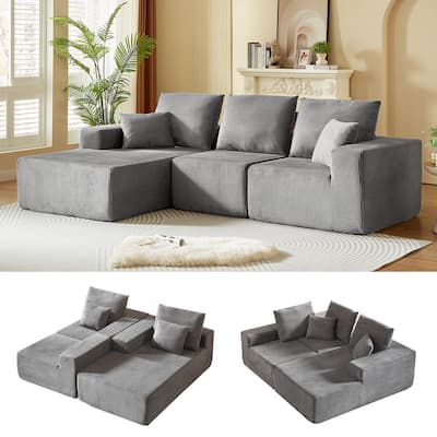 Modular Sectional Sofa with Chaise, Dark Gray Corduroy and Foam, No Assembly Required