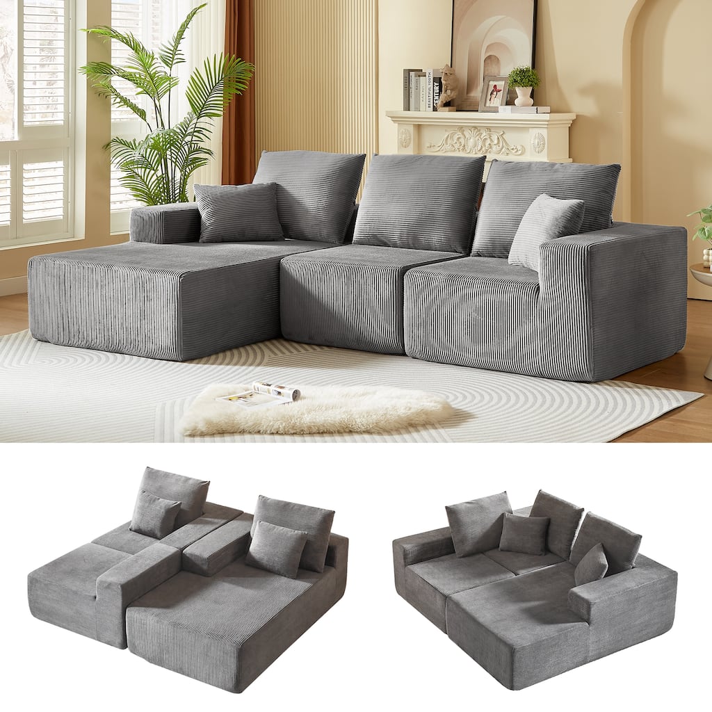 Modular Sectional Sofa with Chaise, Dark Gray Corduroy and Foam, No Assembly Required