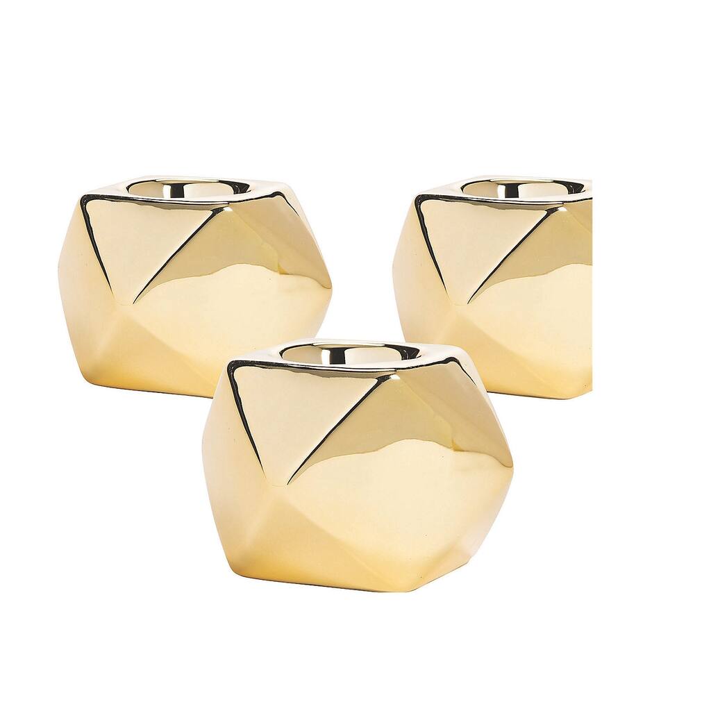 Gold Geometric Tea Light Candle Holders, Home Decor, 3 Pieces