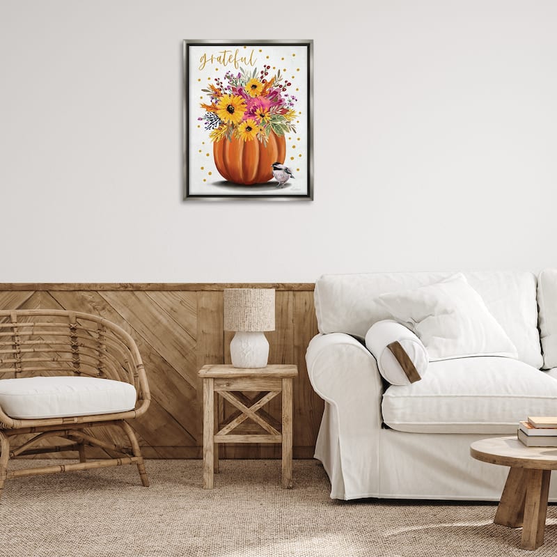 Stupell Grateful Pumpkin Bouquet Framed Floater Canvas Wall Art Design By Elizabeth Tyndall