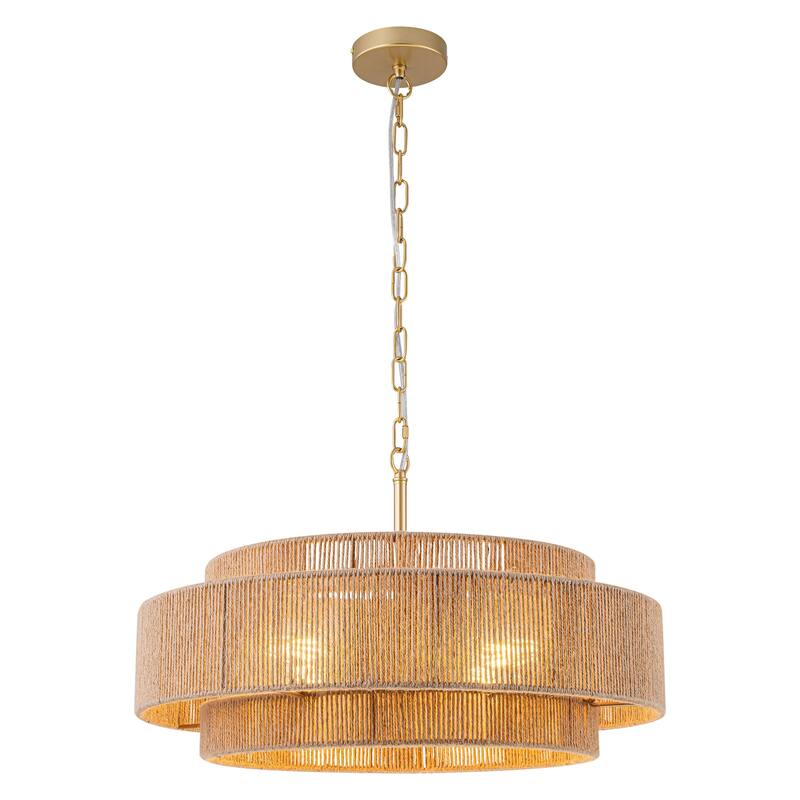 Starsky 4-light Rattan Hand-Woven Hemp Rope Chandelier