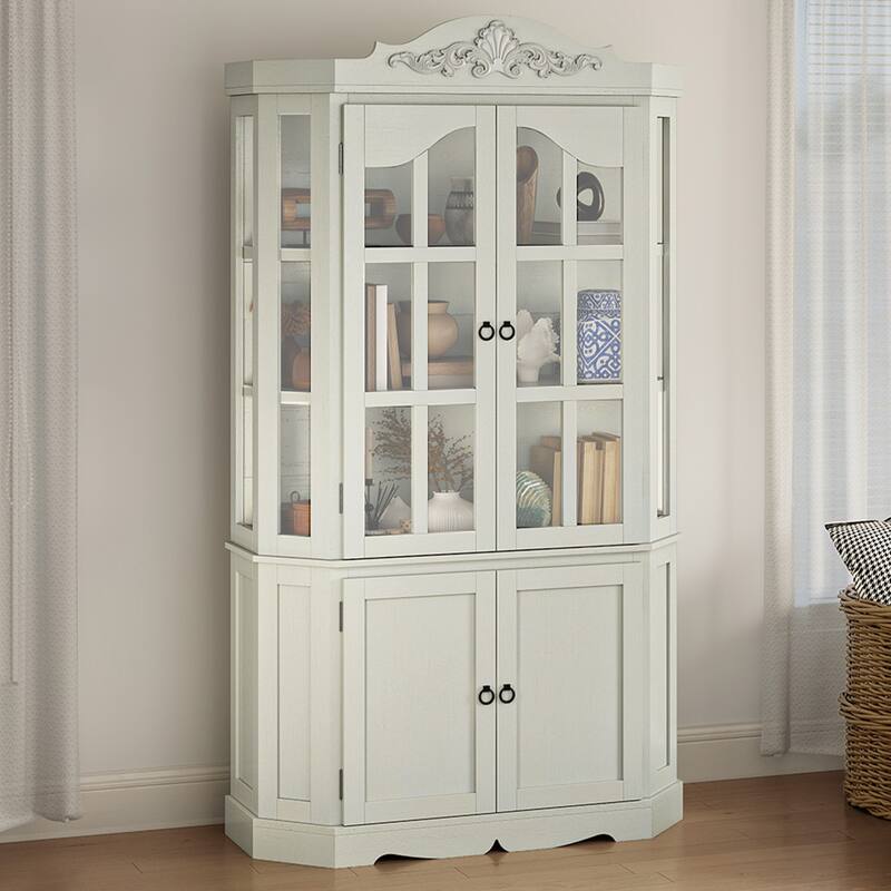 Moasis 70.8" Tall Farmhouse Glass Display Storage Cabinet with Adjustable Shelves