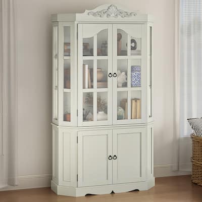 Moasis 70.8" Tall Farmhouse Glass Display Storage Cabinet with Adjustable Shelves