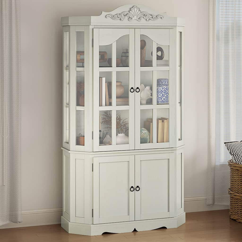 Moasis 70.8" Tall Farmhouse Glass Display Storage Cabinet with Adjustable Shelves