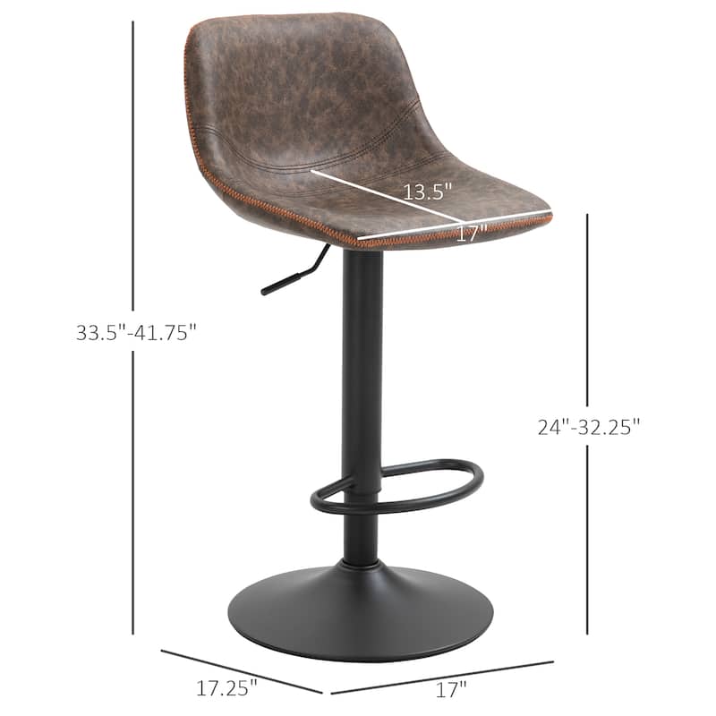 HOMCOM Swivel Bar Stools Set of 2 Bar Height Chairs Adjustable Height Barstool PU Leather Padded with Back - 17.25*17*41.75