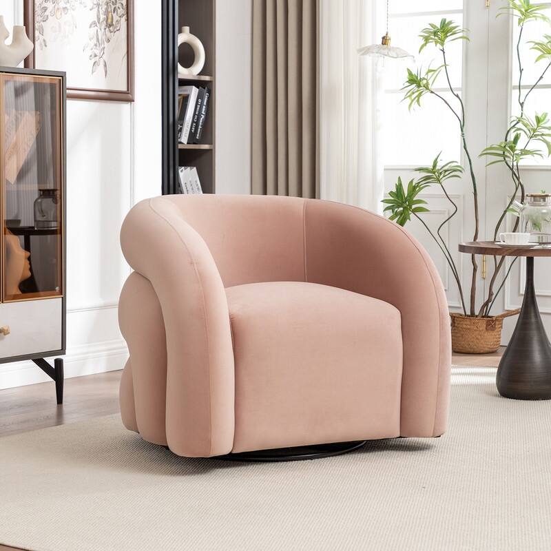 SEYNAR Modern Glam Velvet 360 Degree Swivel Accent Armchair with Tufted Back - Pink