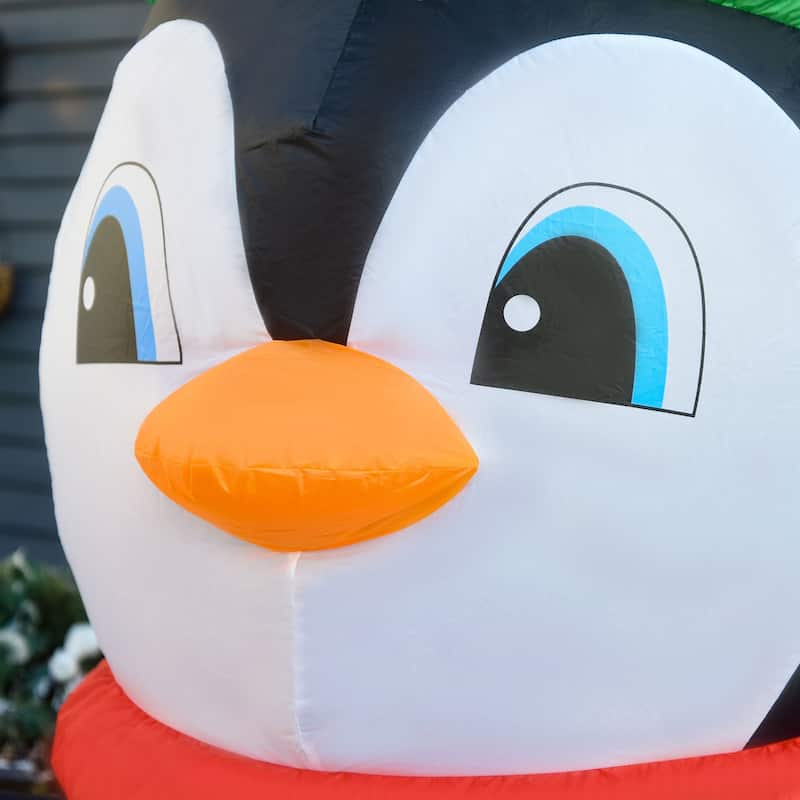 HOMCOM 8 ft. Penguin Inflatable Christmas Decoration with Candy Cane, Outdoor Blow-Up Cute Christmas Decoration