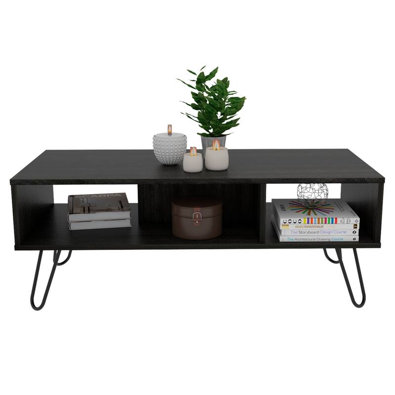 TUHOME Vassel Hairpin Leg Coffee Table with Open Shelves