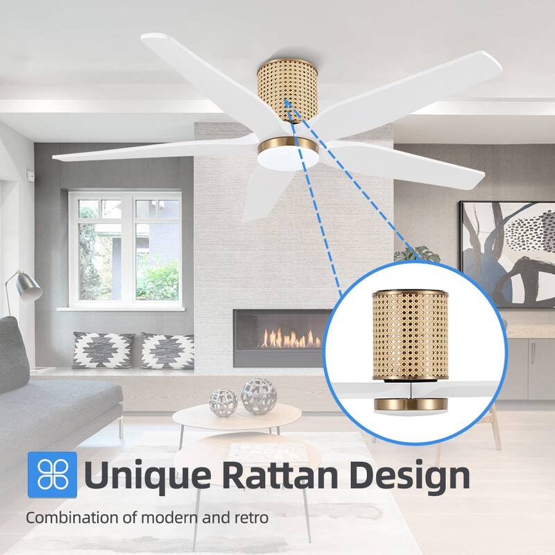 54 Inch. 5 Blades Dc Motor Indoor Flush Mount Ceiling Fan With light kit and Remote - 54"