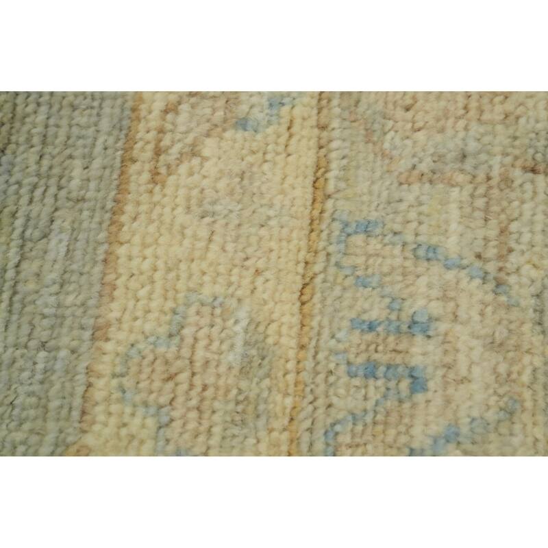 Handmade Gray Oushak Vegetable Dye Area Rug, Floral Geometric Carpet - 11' 9'' X 9' 2''