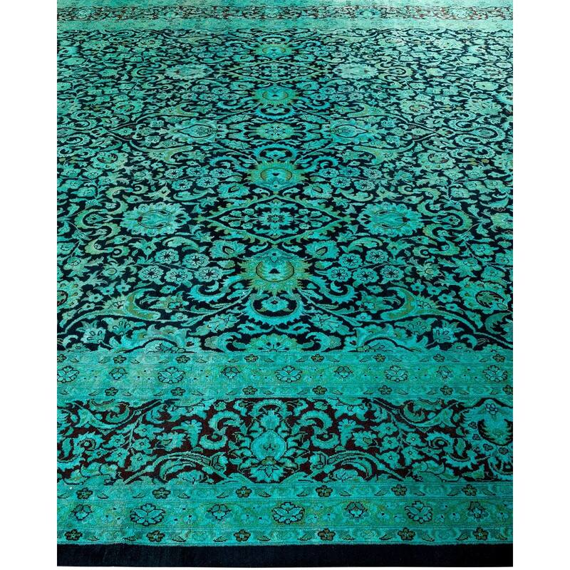 Overton Hand Knotted Wool Vintage Inspired Modern Contemporary Overdyed Green Area Rug - 9' 10" x 13' 7"
