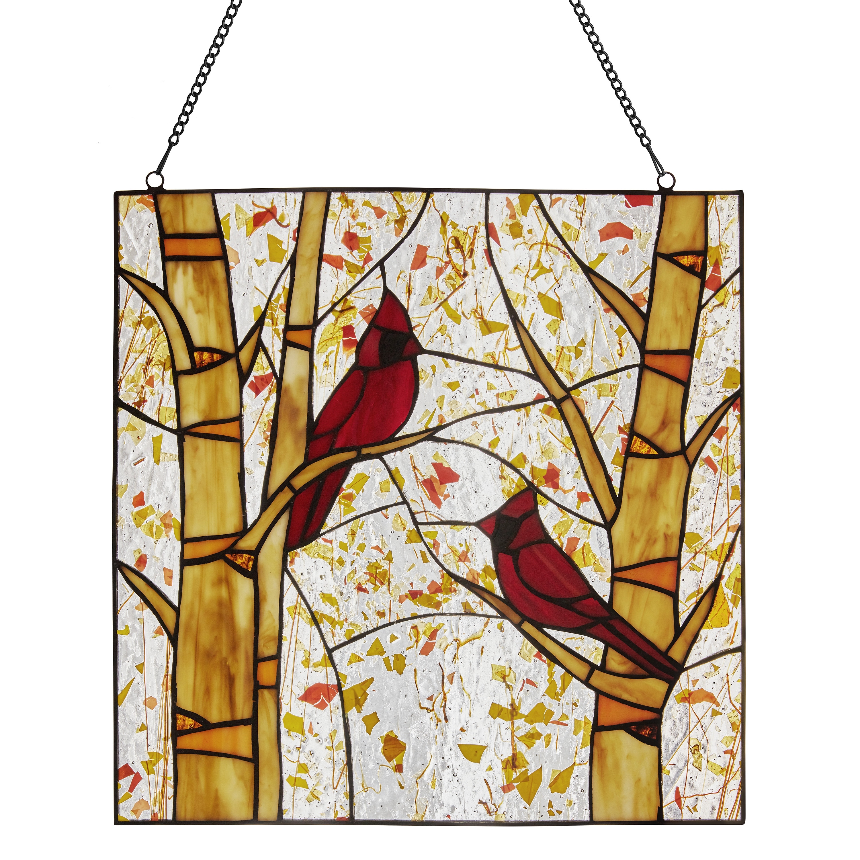 River of Goods Cardinal Multicolored Tiffany-Style Stained Glass Square Window Panel - 14" x 0.25" x 14"