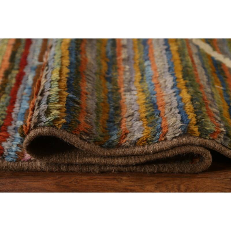 Hand Knotted Oriental 100% Wool Carpet Modern Stripe Multi-Colored Moroccan Area Rug - 13' 0'' X 9' 7''