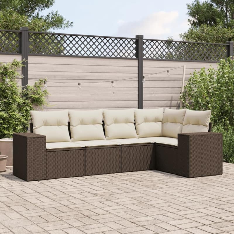 vidaXL Patio Sofa Set with Cushions Outdoor Conversation Furniture Poly Rattan - Brown and cream without table - 24.4 x 36.6 x 27.2