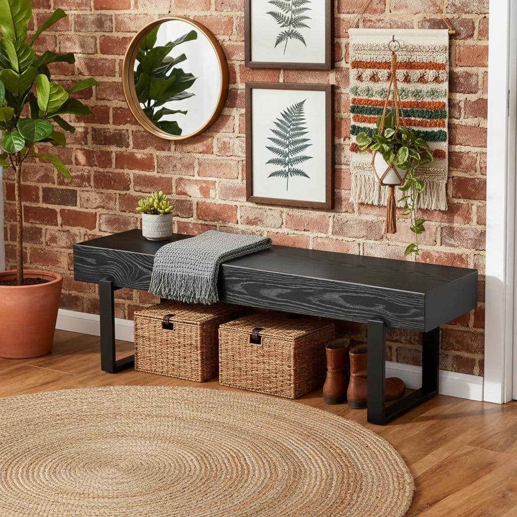 Sleek Modern Unupholstered Bench with Heavy-Duty Metal Legs by Harper&Bright Designs