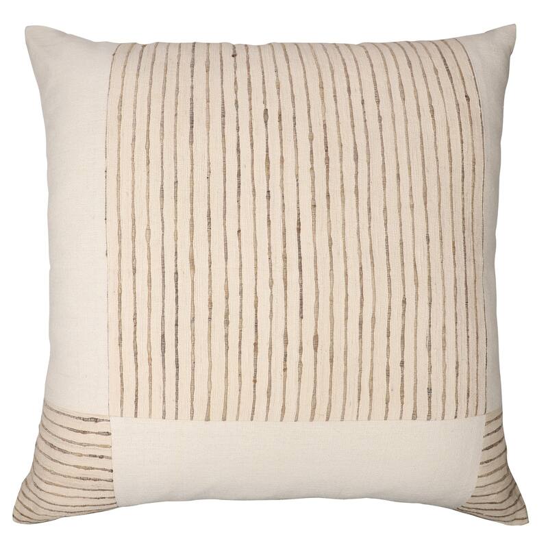 Handwoven Silk Patchwork Square Throw Pillow Cover - 24" - Cream and Beige