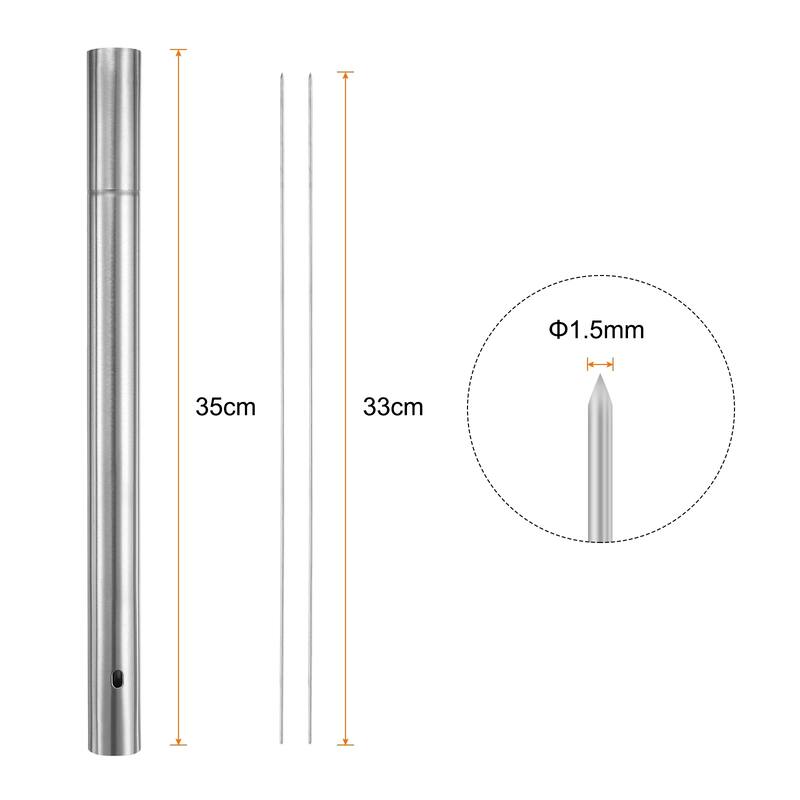 100pcs Kebob Skewers 35cm x 2.8cm Round Sticks with Tube Storage - 35cm x 2.8cm - Silver