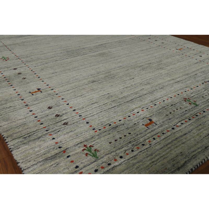 Hand Knotted Oriental 100% Wool Carpet Tribal Animal Pictorial Greys & Charcoal Gabbeh Area Rug - 8' 1'' X 5' 0''
