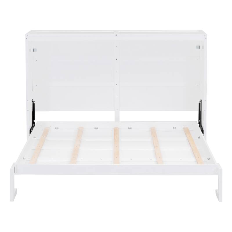 Full Size Murphy Bed Cabinet with Dual-Piston Lift, Space-Saving Foldable Wall Bed Frame w/Slatted Base Guest Room Home Office