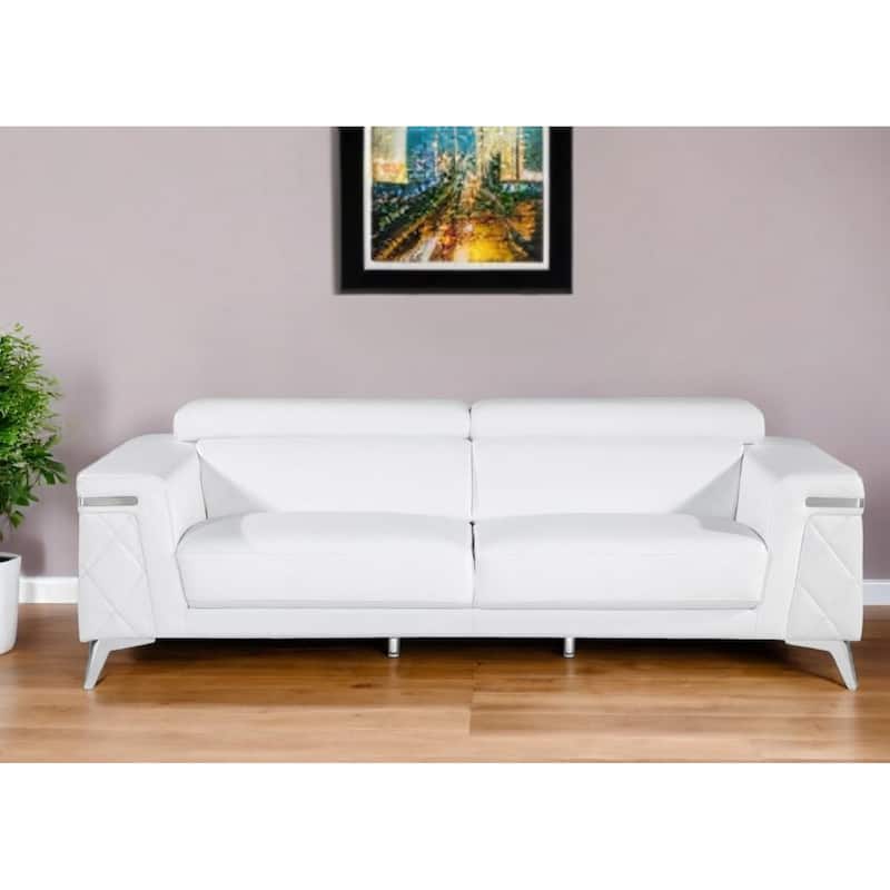 HomeRoots 89" White Italian Leather Sofa With Silver Legs - 89
