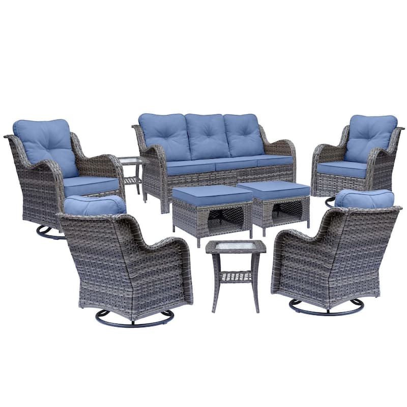 9-piece Wicker Outdoor Patio Furniture Sets with Swivel Rocker Chairs