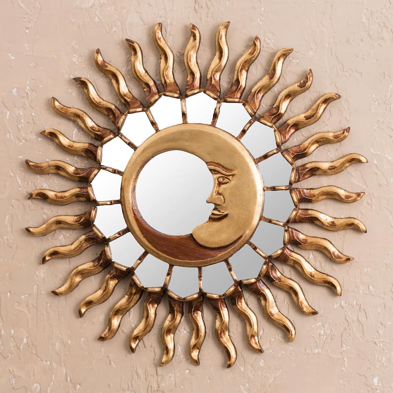 Novica Handmade Brilliant Moon Bronze Gilded Wood Wall Mirror