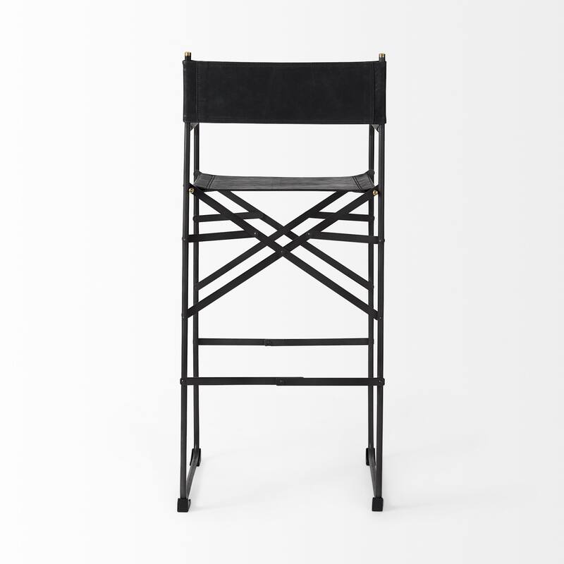 Modern Folding Faux Leather Bar Stool with Full Backrest and Black Metal Legs for Kitchen Dining