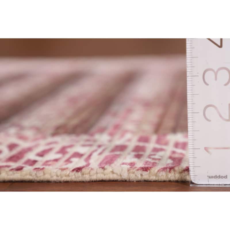 Striped Pink Abstract Modern Accent Rug Handmade Wool Carpet - 2'7"x 4'9"