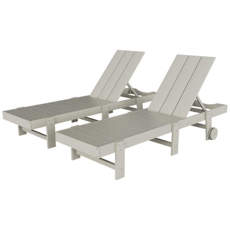 Shoreside Modern Poly Eco-Friendly All Weather Reclining Chaise Lounge With Wheels (Set Of 2)